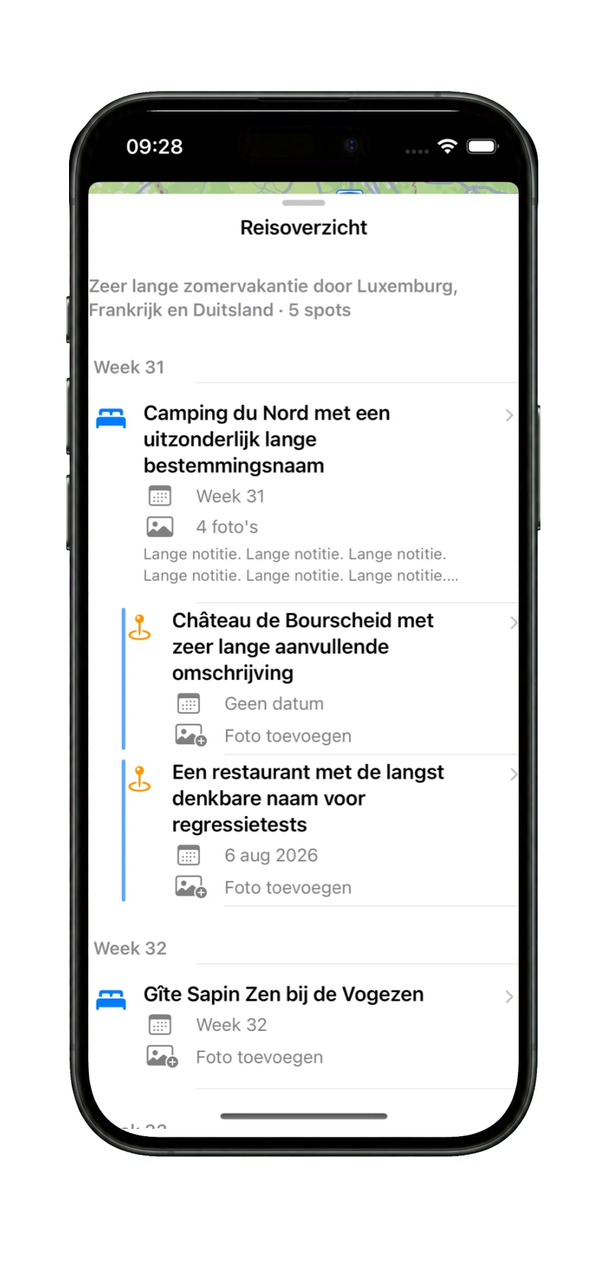 Chronologische PinRoam-reisplanning per week