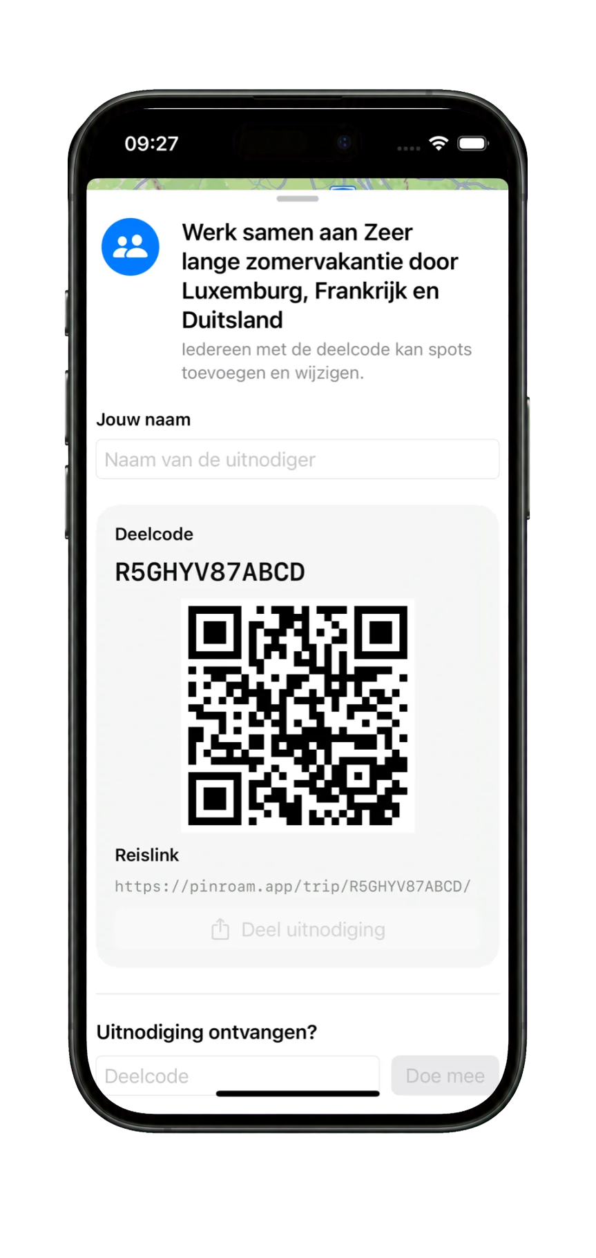Samenwerken via een PinRoam-code en QR-code
